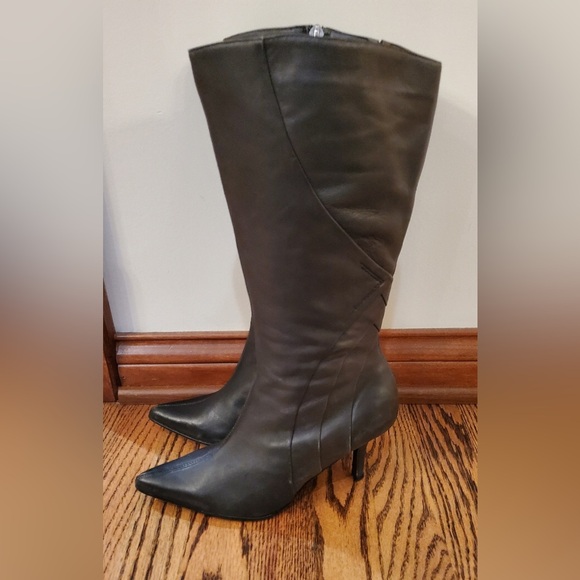 FITZWELL 15" TALL BLACK LEATHER POINTED TOE BOOT Sz 7 - Picture 5 of 7